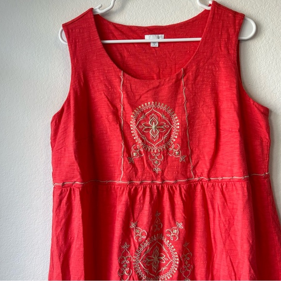 J Jill Maxi Dress 1X Tiered Embroidered Beaded Coral Beach Casual Cruise Boho - Picture 3 of 16